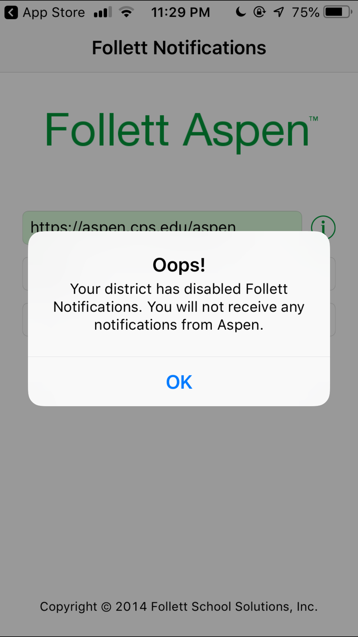 Notification showing that the mobile app is not available